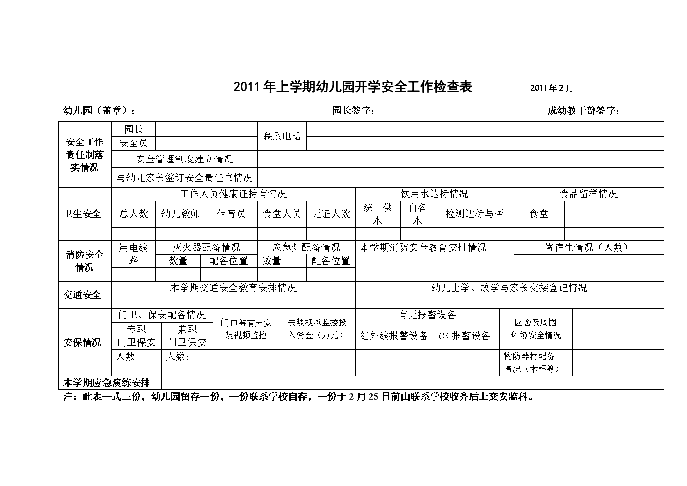 幼儿园安全工作检查表 幼儿园班级安全工作检查表