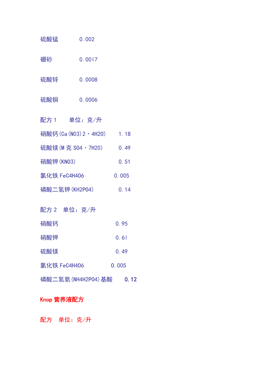 营养液配方 花卉营养液配方