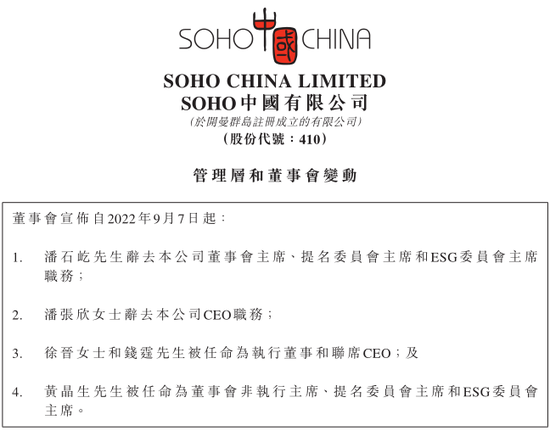 潘石屹夫妇辞职，SOHO中国大涨！两位接班者已入职20年