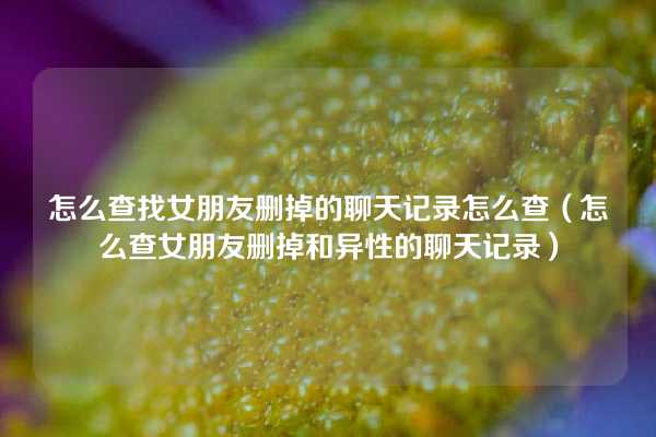 怎么查找女朋友删掉的聊天记录怎么查（怎么查女朋友删掉和异性的聊天记录）