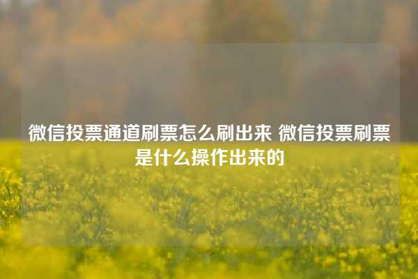 微信投票通道刷票怎么刷出来 微信投票刷票是什么操作出来的